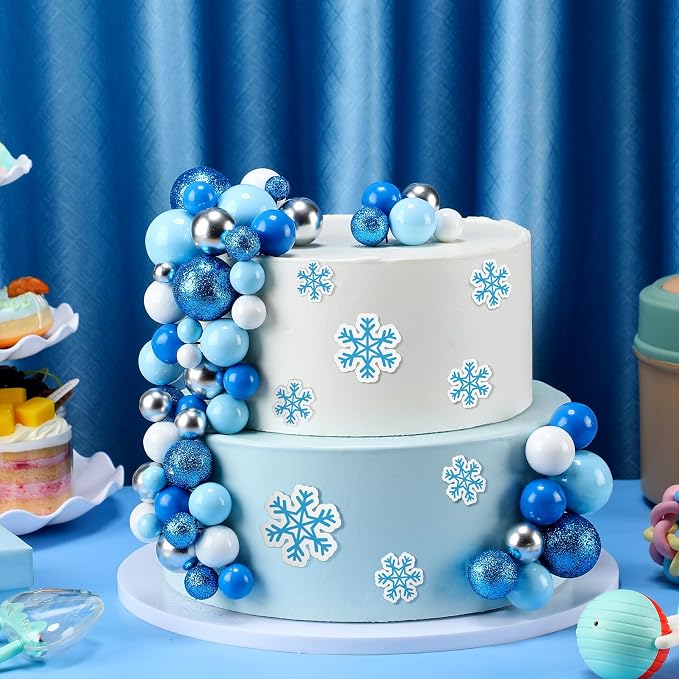108 Pcs Balls Cake Topper DIY Cupcake Insert Foam Balloons for Cake Baking Wedding Anniversary Birthday Decoration(Blue White Silver,Multi Sizes)