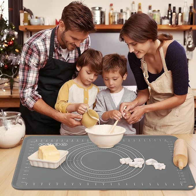 Extra Large Silicone Pastry Mat 20" x 28", Thick Baking Mat with Measurements and Edge Heightening, Non-Slip Food Grade Silicone Pad for Dough Kneading, Rolling Pie Crust, and Countertop Protection