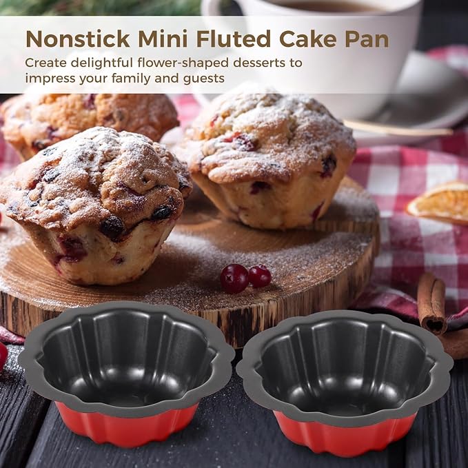 Homaisson 16PCS Mini Fluted Tube Pan, 4.5Inch Carbon Steel Mini Cake Molds, Nonstick Reusable Oven Baking Mold for Cupcake, Bread, Bavarois, Brownie