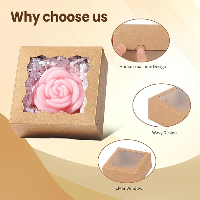 SLShePack 3x3x1.5Inches 100 Pcs Mini Bakery Boxes with Window for Homemade Soap,Cookies,Chocolate truffle,Chocolate Covered Strawberries