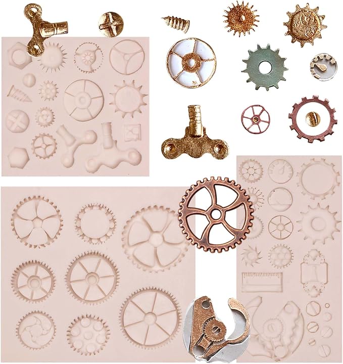 Cogs Wheel Silicone Molds, 3 Packs Steampunk Gears Clay Molds for Chocolate Baby Birthday Cake Gadget Decoration Cupcake Toppers Polymer Clay Crafts Resin