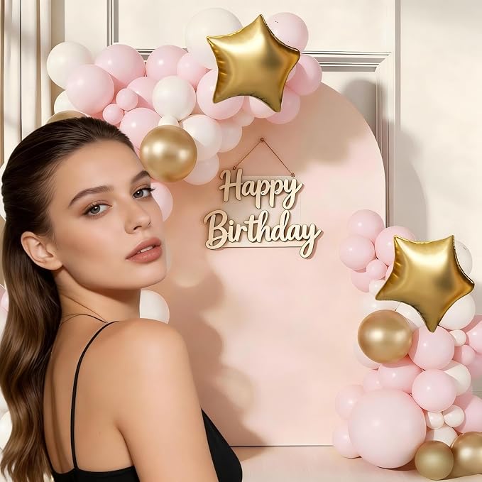 Pink White Gold Balloon Arch Garland Kit 143Pcs Pink White Metallic Gold Latex Balloons with Star Foil Balloons for Wedding Bridal Shower Birthday Party Decorations