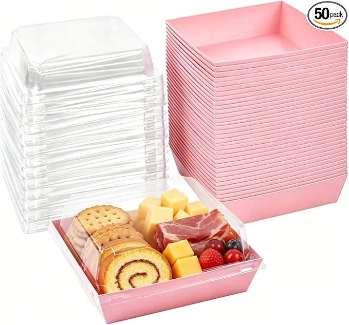 Charcuterie Boxes with Clear Lids, 5.32 x 4.92 x 2.36 Inch Dessert Boxes, Square Disposable Paper Bakery Boxes to Go Food Containers for Desserts, Sandwich, Cookie, Sushi