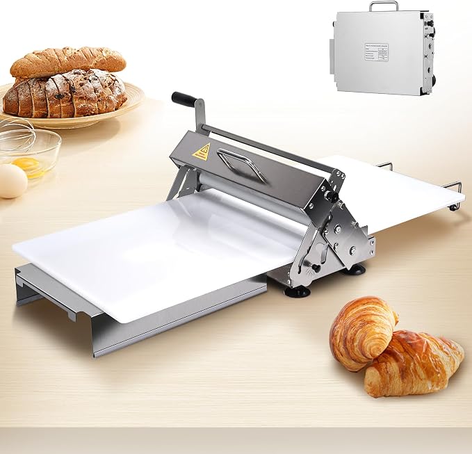 New Upgraded 15.5" Folding Dough Sheeter, Thickness Adjustable Manual Dough Roller, Machine Stainless Steel Sheeter, Baking Pastries and Bread, for Home and Commercial Bakeries