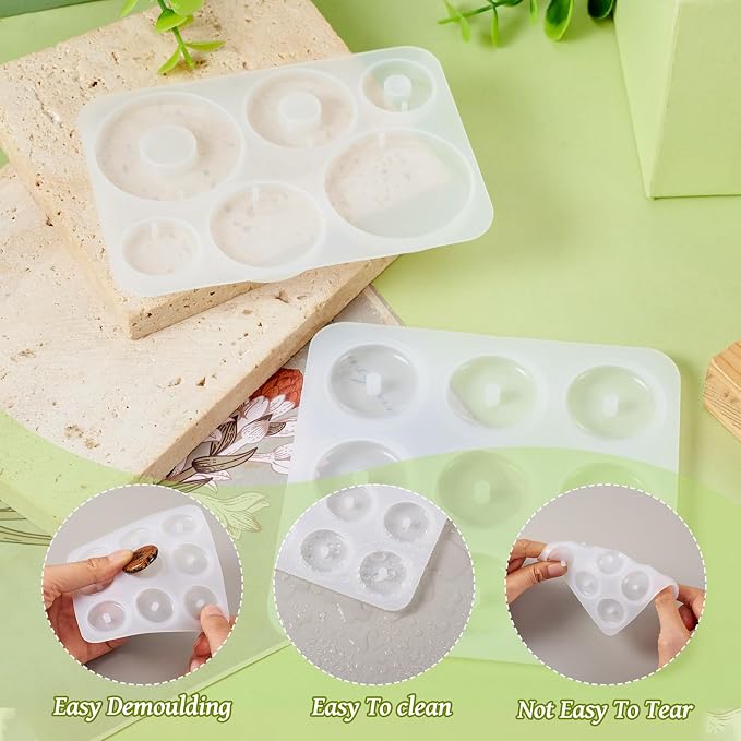 DIY Silicone Pendant Molds Cheriswelry 2pcs Round Donut Disc Resin Casting Molds Necklace Keychain Mould 104x74mm for DIY Craft Earring Jewelry Making