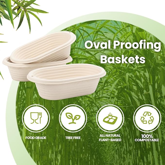 2 x 10inch Oval Sourdough Banneton Pulp Bread Proofing Basket with Linen Liners for Professional and Homemade Artisan Bread Baking Supply