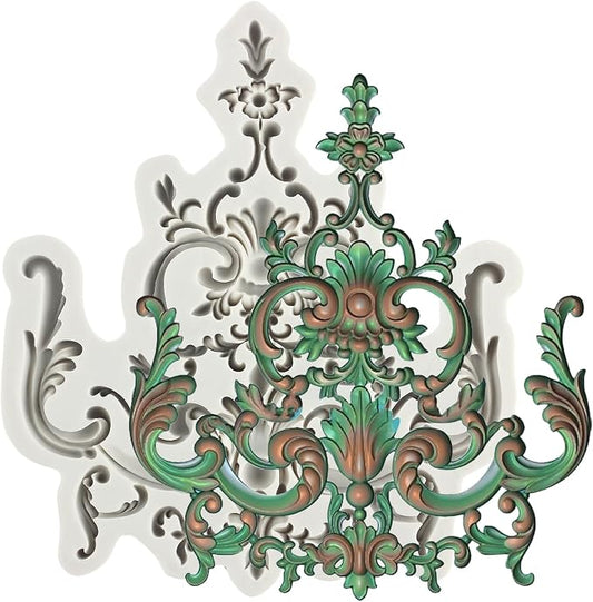 Baroque Fondant Molds Curlicues Scroll Lace Border Silicone Mold Filigree Mold 3D Sculpted Flower For Sugar Cake Decorating Cupcake Topper Chocolate Gum Paste Candy Polymer Clay