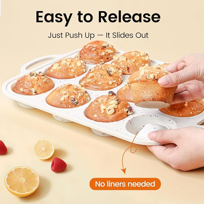 Silicone Muffin Pan for Baking with Metal Reinforced Frame, Nonstick Cupcake Pan 1 Pack Regular Size Egg Bites Silicone Mold