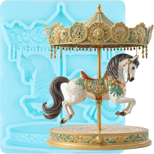 Carousel Fondant Mold Carousel Silicone Chocolate Mold for Cake Decorating Cupcake Topper Chocolate Candy Gum Paste Polymer Clay