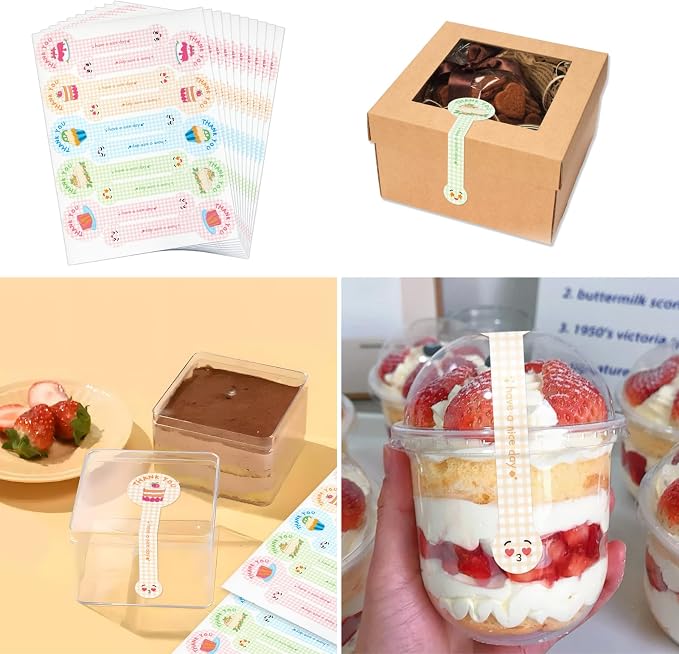 Beyonday 300pcs Handmade Lollipop Baking Stickers for Cake Box/Tins/Jars/Coffee Cups/Bottles, Cute Cake Long Label Sealing Bakery Stickers for Gift Wrapping Self-Adhesive Tamper Evident Seal Labels
