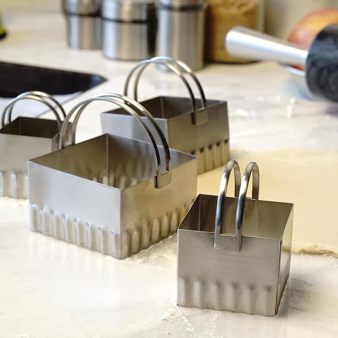 RSVP International Endurance Biscuit Cutters, Rippled Square Set of 4, Stainless