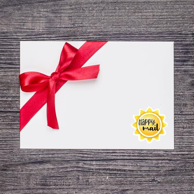 Happy Mail Stickers Roll 500 Labels Per,Cute Sun Mailing Stickers for Small Business Envelopes Shipping Package Packing