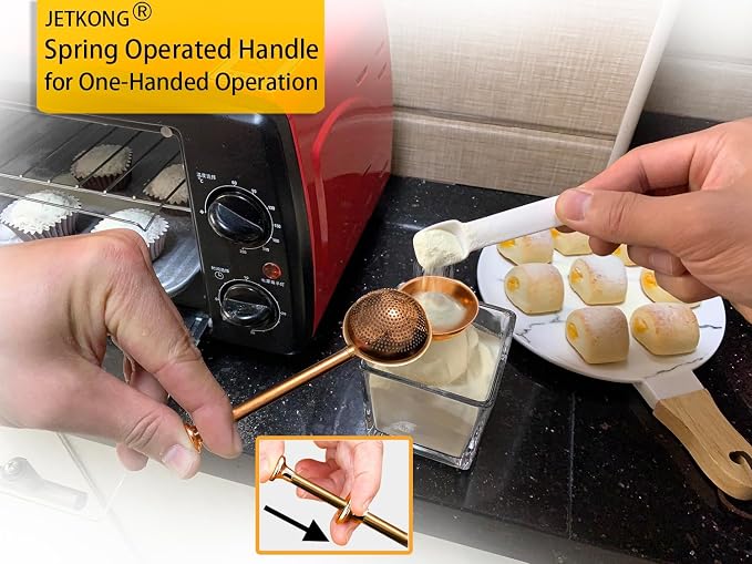 JETKONG Baker's Dusting Wand for Sugar, Flour and Spices, Stainless Steel Powdered Sugar Shaker Duster Sifter, Set of 2 (Brown)