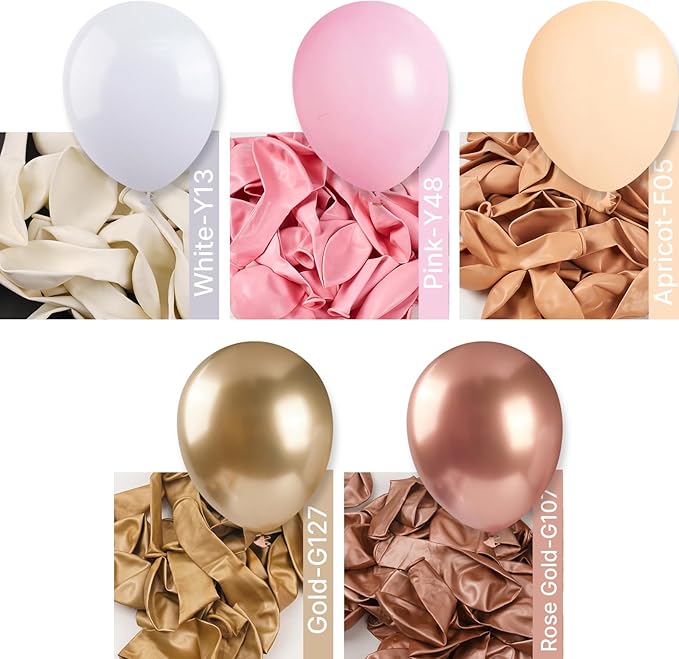 PartyWoo Nude and Gold Balloon Arch Kit 140pcs Different Sizes of 18 12 10 5 Inch Metallic Gold White Pink Rose Gold Confetti Balloons for Wedding Engagement Princess Girl Birthday Party Decorations
