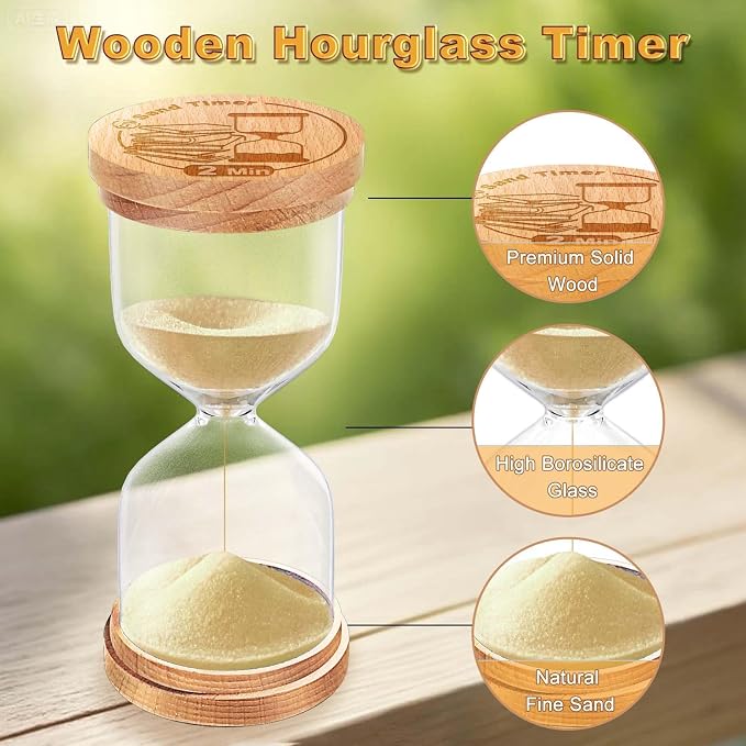 CNCJ 30 Minute Wooden Sand Timer, Hourglass Light Gold Small Sand Watch for Desk Decor Kitchen Classroom Office Study Home Decoration