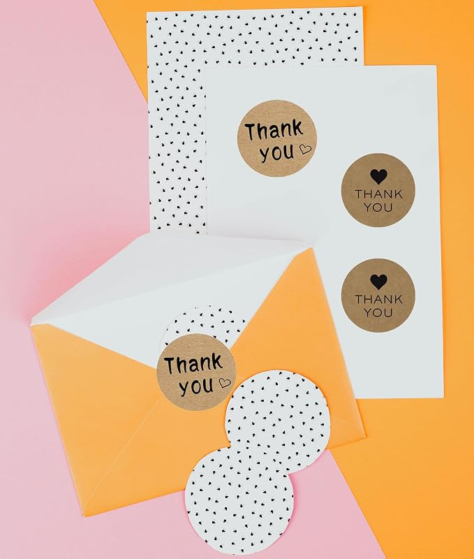 2000 Pcs Handmade with Love Stickers 1‘’ Thank You Stickers Kraft Paper Sticker Label for Homemade Goods, Envelopes, Party Deco, Bakery