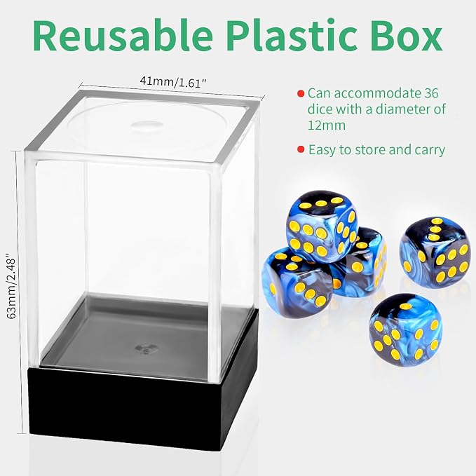 36 of Pack 12MM 6 Sided MINI Dice Set,Two Colours D6 Game Dice Set, 6 Sided Standard Dices for Yahtzee, Bunco or Teaching Math,with Portable Plastic Box(Blue Black)