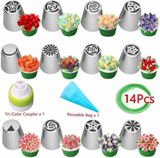 Russian Piping Tips Complete Set Beautiful Flower Frosting Nozzles for Cake Decorating Baking Supplies Stainless Steel for Novice Bakers