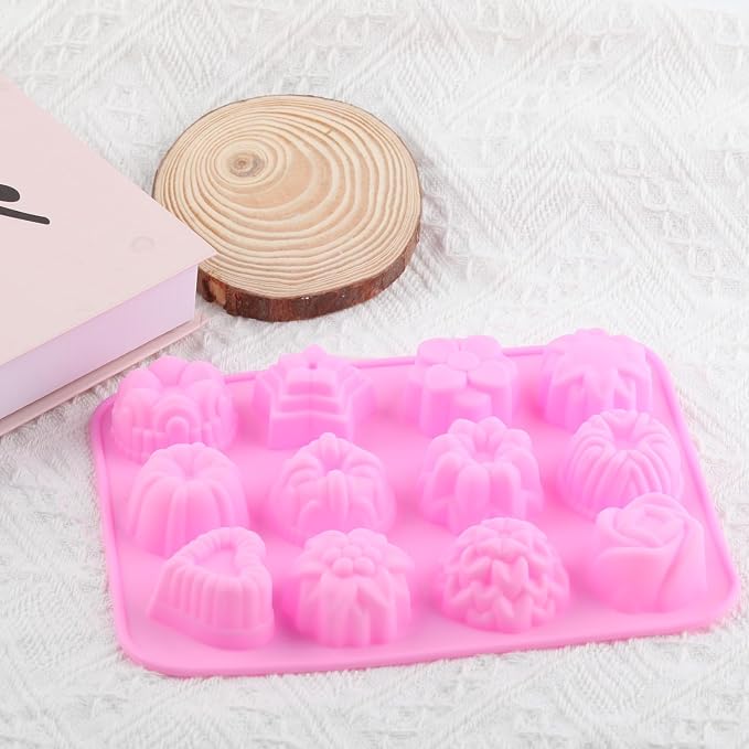 12 Cavity Flowers Silicone Chocolate Molds Flowers and Heart Shaped Mold For Chocolate Candy Set Of 2