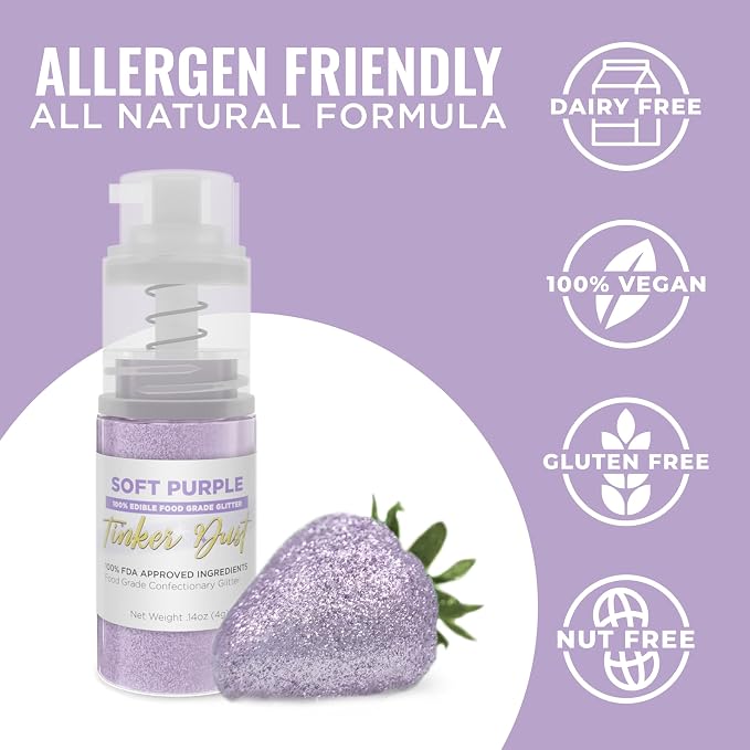 Bakell - Soft Purple Tinker Dust (4g, 1x Mini Spray Pump) Edible Glitter for Food, Desserts, and Baked goods!