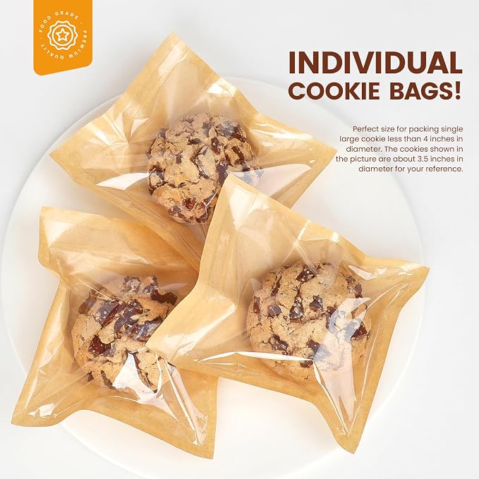 300 Pack Cookie Packaging Bags with Seal, 5.7x6.5 Inch Heat Sealable Paper Cookie Sleeves, Grease Resistant To Go Bakery Bags with Window for Bake Sale Brownie, Treat, Donut, Cake Slice, Scone