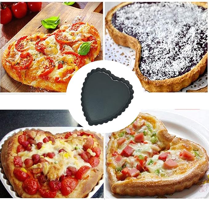 Mini Tart Pan, 6 PCS 4-inch Heart-Shaped Quiche Pans, With a Removable Bottom Pie Pan, Used For Desserts, Cake Baking, Black