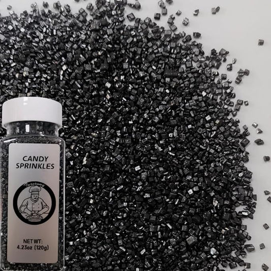 HeDeon&Rles Edible Black Sanding Sugar Crystals for Baking 120g/4.23oz Sparkling Sugar Crystals Cake Cupcake Pancake Ice Cream Top Birthday Wedding Halloween ChristmasCake Decoration