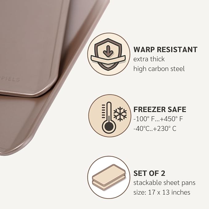 HAPPIELS 13x17in Nonstick Rimless Cookie Sheet 2-Pack, PFOA & BPA Free | PFOA free Cookie Sheet Set without rim, Half Sheet Pan for Oven Baking without lip