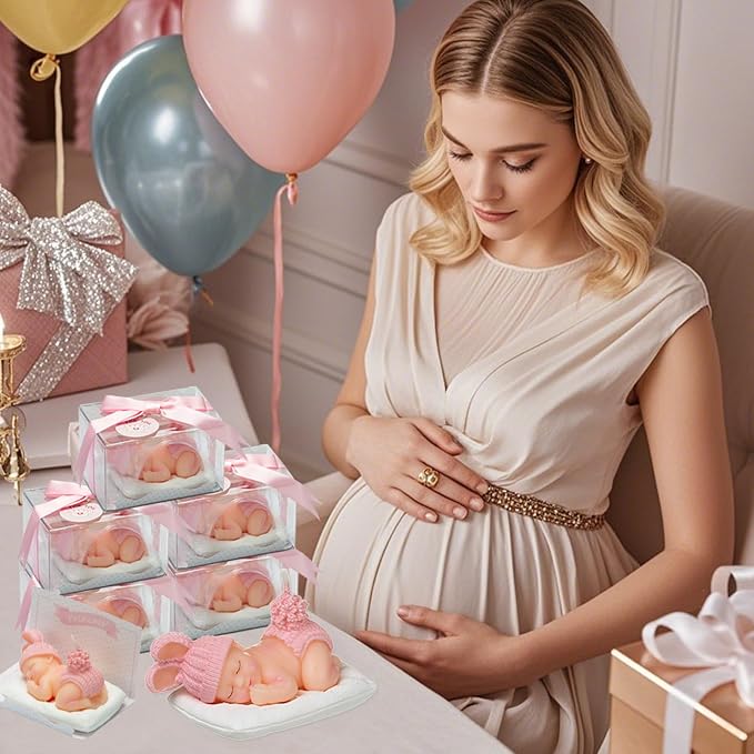Pink Baby Shower Candle Favors – Adorable Sleeping Baby Cake Topper, Girl Baby Shower Decorations, Gender Reveal Return Gifts Party Supplies(Pink)