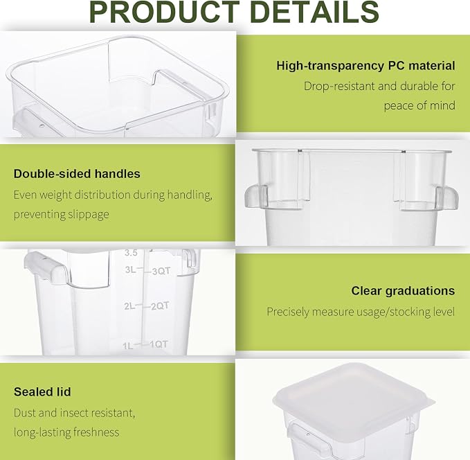 4-Piece Dough Fermentation Buckets with Lids, Baking Storage Container, Clear Plastic Stackable Container with Dual-handle for Kitchen Restaurant & Pantry Organization
