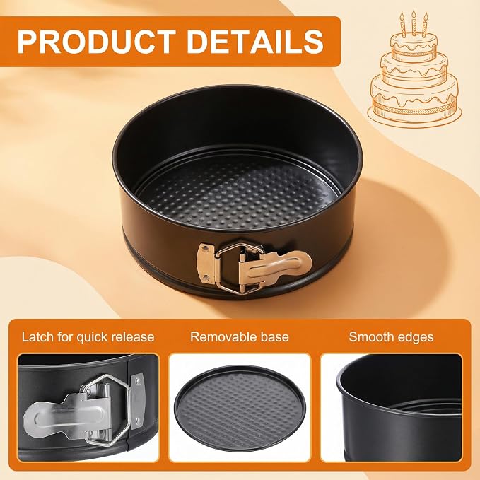 4 Pcs 6 Inch Springform Pan Set, Nonstick Round Cheesecake Pan with Removable Bottom, Baking Cake Mold with Stainless Steel Spring Buckles for Cheesecake, Pie, Pizza, Quiche, Black Bakeware