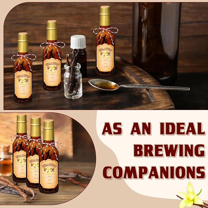 Tioncy 16 Pcs Empty Vanilla Extract Bottles for Homemade Vanilla Jar Glass Bottle with Cap, Shrink Band, Sticker DIY Crafts Wedding Gift Food Storage Canister for Bean