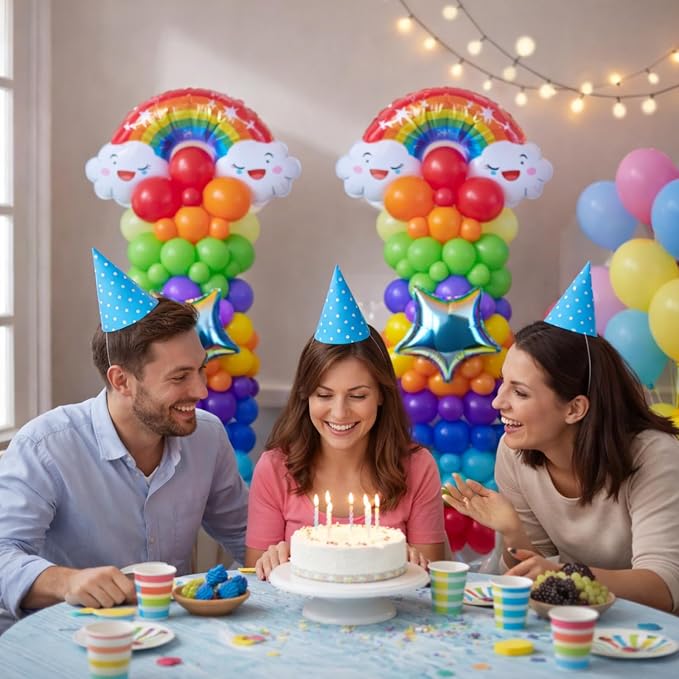 Skylety 2 Sets Rainbow Balloon Column Stand Kit Adjustable Colorful Balloon Stand with Bases for Birthday Wedding Anniversary Graduation Party Baby Shower Decorations Supplies