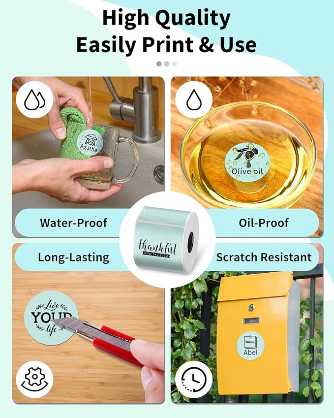 Phomemo Circle Labels for M110/M110S/M120/M200/M220 Label Maker, 1.96" x 1.96"（50x50 mm） Round Thermal Label for Barcode Labels, DIY Logo Design,Green