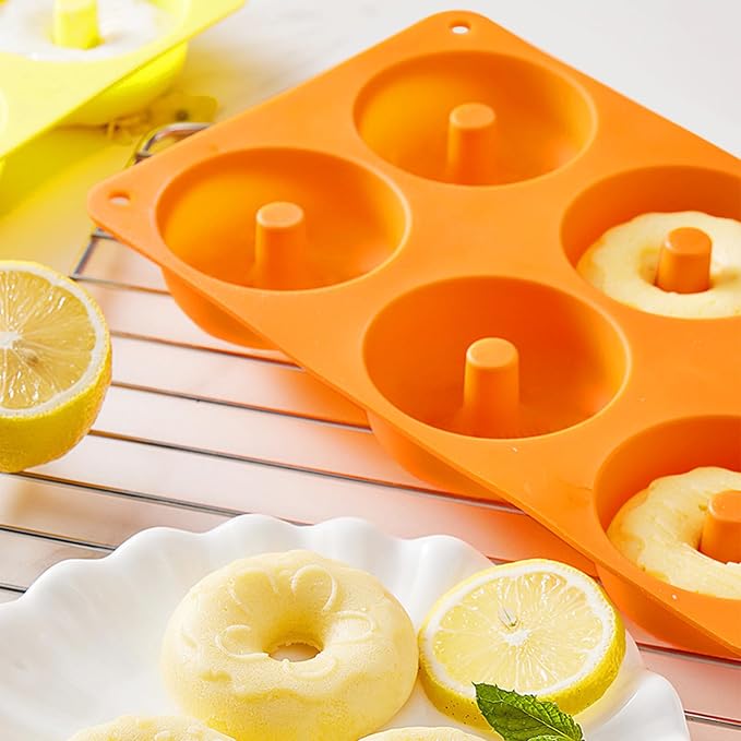 2er Pack Silicone Donut Mold - Non-Stick Silicone Doughnut Pan DIY Chocolate Baking Cookie Molds, Heat Resistant, Make Donut Cake Biscuit Bagels, BPA Free Dishwasher Safe (orange, 6 Cavities)