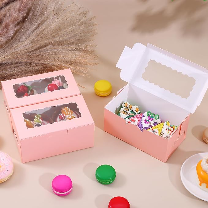 65 PCS Pink Cookie Boxes with Window - 6.29x3.54x2.95 Inches Bakery, Treat, Dessert, Pie, Donuts, Macaroon, Cupcake, Small Gift Boxes for Party, Business(Pink)