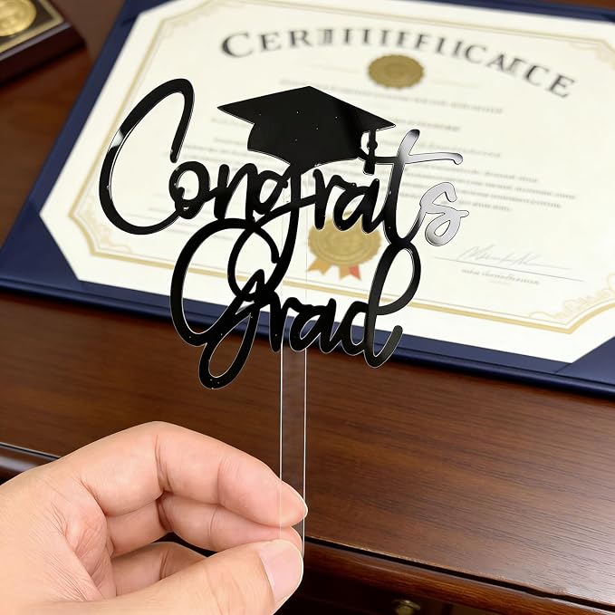 Acrylic Congrats Grad Cake Topper with Tassel Grad Cap-Congratulations 2026 Graduation Cake Decor-2026 High School/College/Senior Graduation Party Decorations Supplies (black)