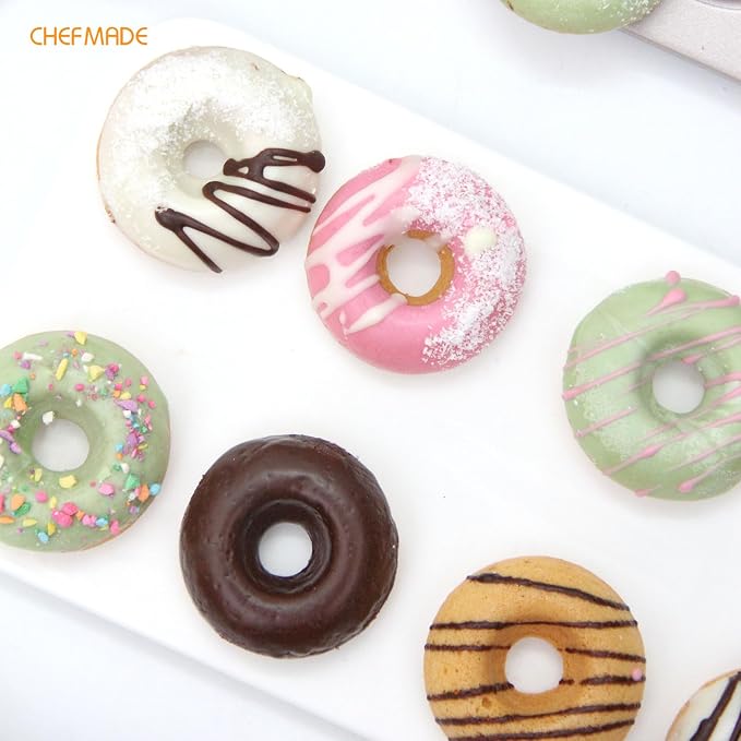 CHEFMADE Donut Pan, Nonstick 20 Cavity Mini Ring Doughnut Pan for Baking Donuts Bagels (Black)