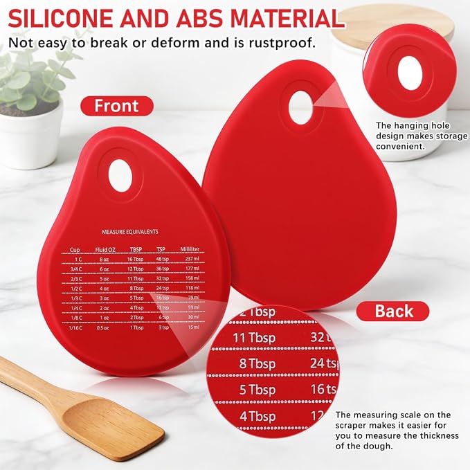 Kichvoe Silicone Dough Scraper with Measuring Scale, Flexible Bowl & Bench Scraper for Bread, Pastry, Sourdough - Multipurpose Cutter and Chopper for Baking, Pizza, Cake