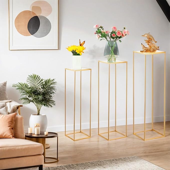 Bonastella Cylinder Stands for Party, 3PCS Square Cylinder Pedestal Stand, Cilindros Para Fiestas Cake Table Stand for Parties Cylinder Tables for Parties Round Cylinder Stands for Party