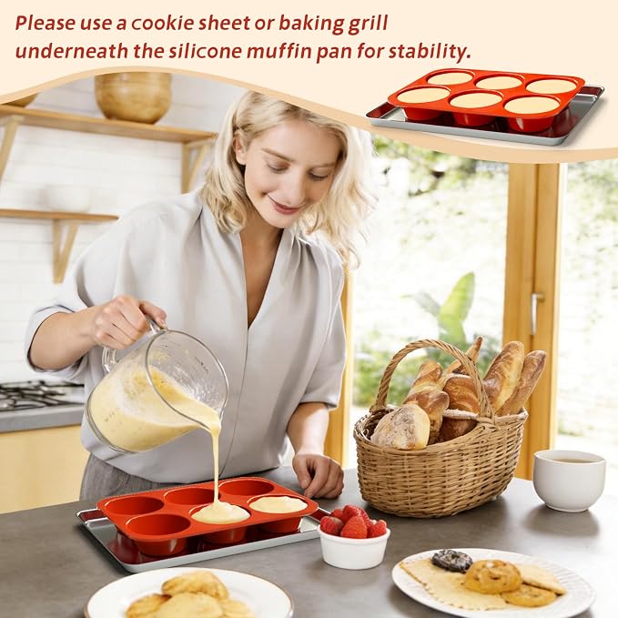 SINBEE Silicone Muffin Pans for Baking - 3 Pack Silicone Molds 6 Cups Nonstick Cupcake Pan for Baking BPA Free Cake Pop Mold Egg Muffins
