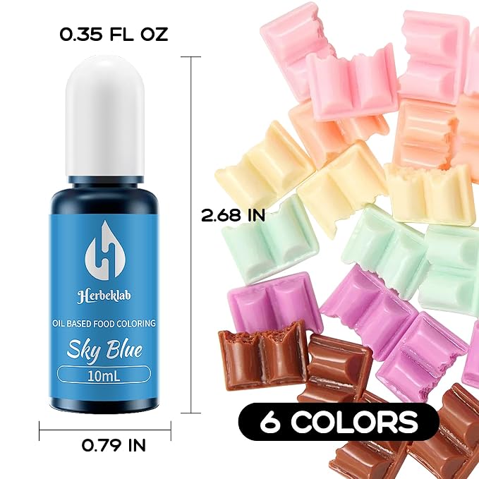 Oil Based Food Coloring for Chocolate Herbeklab 12 Colors x 10 ml Concentrated Oil Food Dye for Melting Chocolate, Candy Melts, Cake Pops, Strawberries - 12 mill