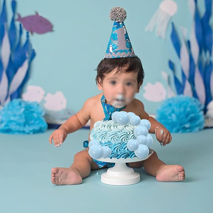 24 PCS Balls Cake Toppers - Ball Shaped Cupcake Toppers & Mini Balloons Cake Decorations for Wedding, Anniversary, Baby Shower & Birthday Parties - Blue