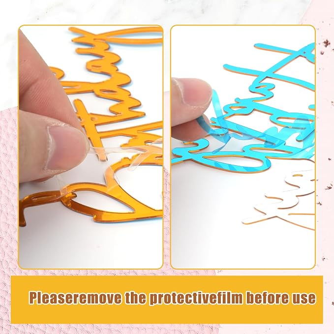 10PCS Gold Happy Birthday Cake Toppers Mirror Acrylic Cake Toppers, Gold Acrylic Birthday Cupcake Toppers for DIY Cake Decor Cake Tools Birthday Party Supplies