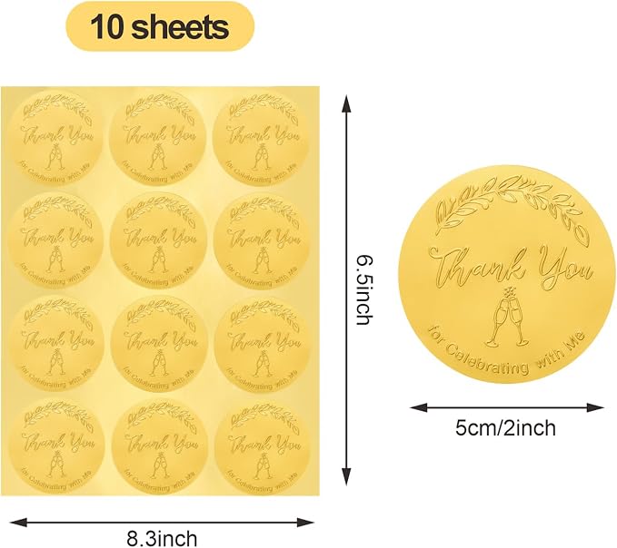 120 PCS Thank You for Celebrating with Me Stickers – 2 Inch Metallic Foil Favor Labels for Weddings, Birthdays, Graduation Parties, Gift Bags