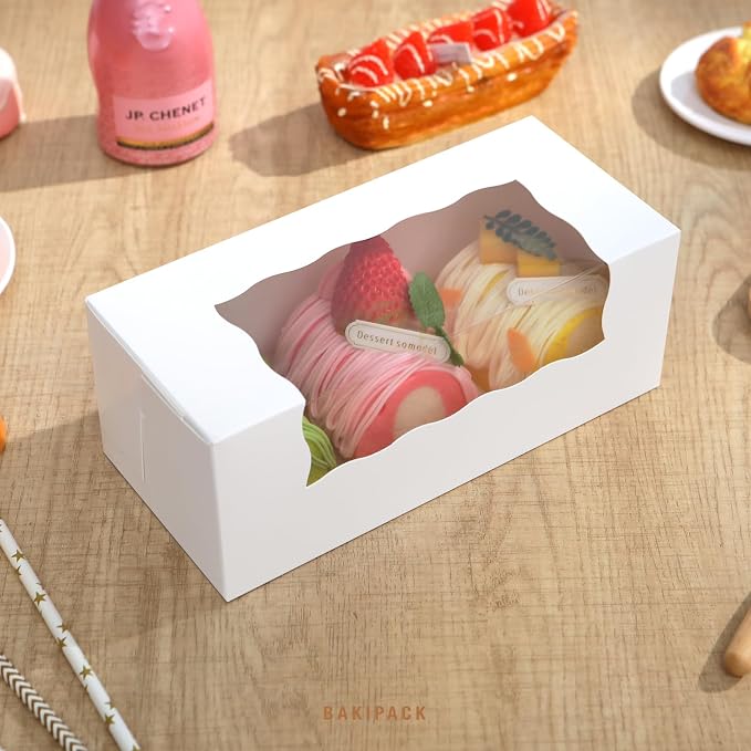 15 Roll Cake Boxes, White Bakery Boxes with Window, 9x4x3.5 inches Cookies Boxes Pumpkin Roll Container Donut Boxes Pastry Cake Packaging