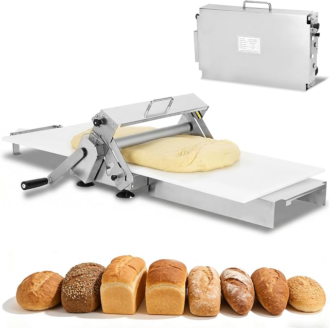 Folding Dough Sheeter 15.8", Manual Countertop Dough Sheeter, 0–25mm Adjustable Thickness, Food-Grade Stainless Steel Dough Roller Machine for Pizza Dough, Bread, Cookies, Pie Crust & Pastry Baking