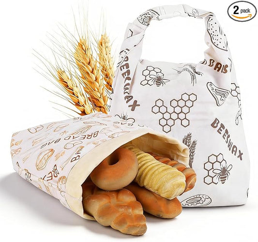 Beeswax Bread Bag for Sourdough, Large Linen Bread Bags for Homemade Bread with Wide Bottom, Washable & Eco-Friendly, Keeps Bread Fresh Longer, 2026 Upgraded Sourdough Storage Bag - 2 Pack