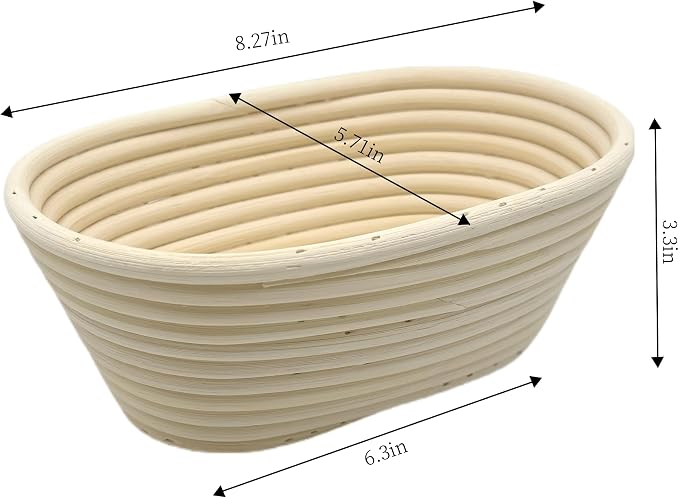 Bread Proofing Basket Set - 2 Oval Banneton Baskets with Linen Liners for Sourdough & Artisan Bread Making, Natural Rattan (8" x 5")