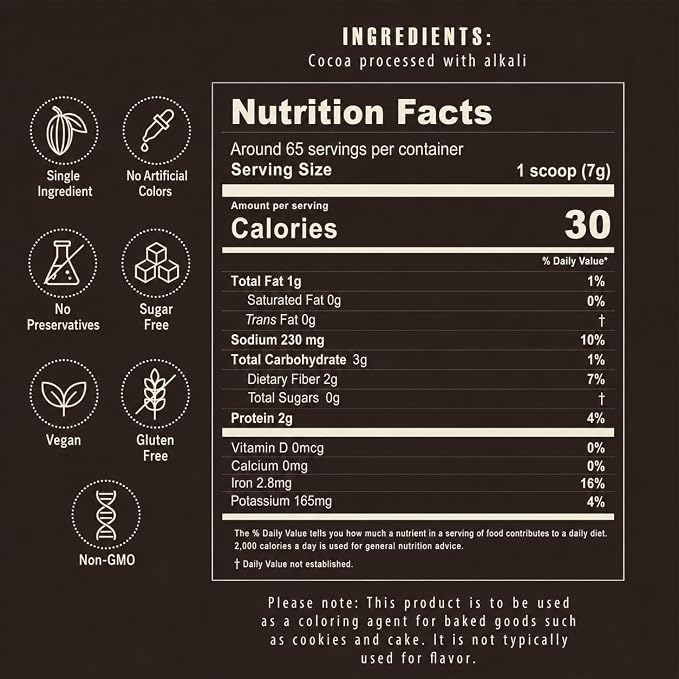 Black Cocoa Powder for Baking - Unsweetened, Extra Dark, 1 lb | Dutch Processed Cocoa Powder - Natural Jet Black Food Coloring Substitute - Alkalized, Vegan, Gluten Free, 65 Servings